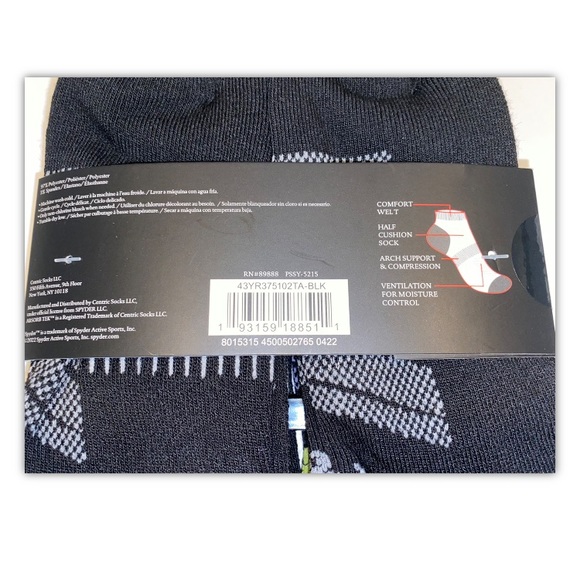 Spyder Low Cut Socks 5 Pair Women’s 4-10 Black w/ Multicolor Logo NEW! Cushion - Picture 4 of 12